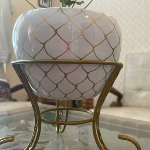Decorative Metal Planter With Stand – White-Golden