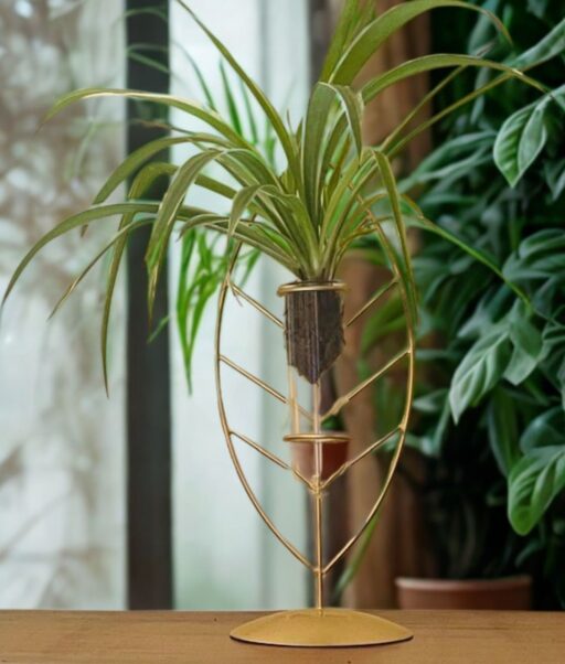 Golden Leaf Metal Glass Tube Planter
