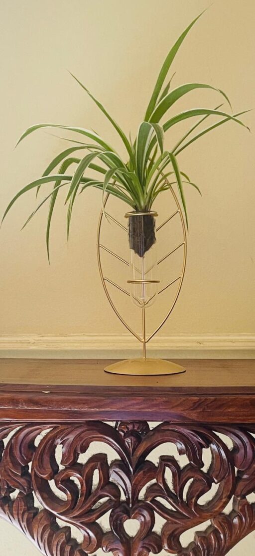 Golden Leaf Metal Glass Tube Planter