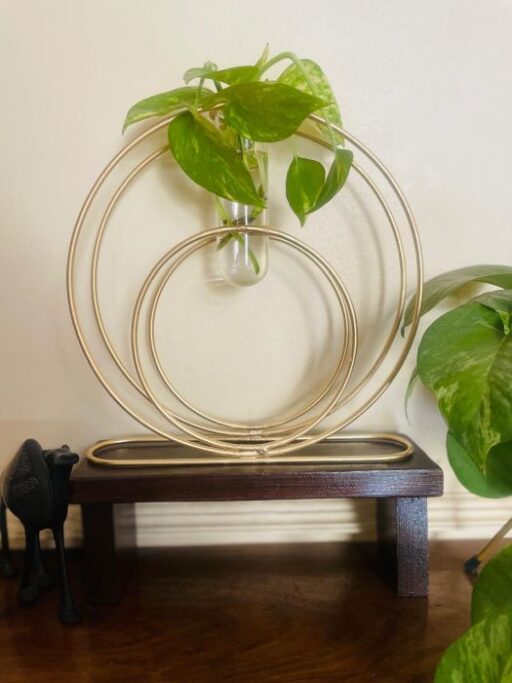 Metal & Glass Tube Round Desk Planter